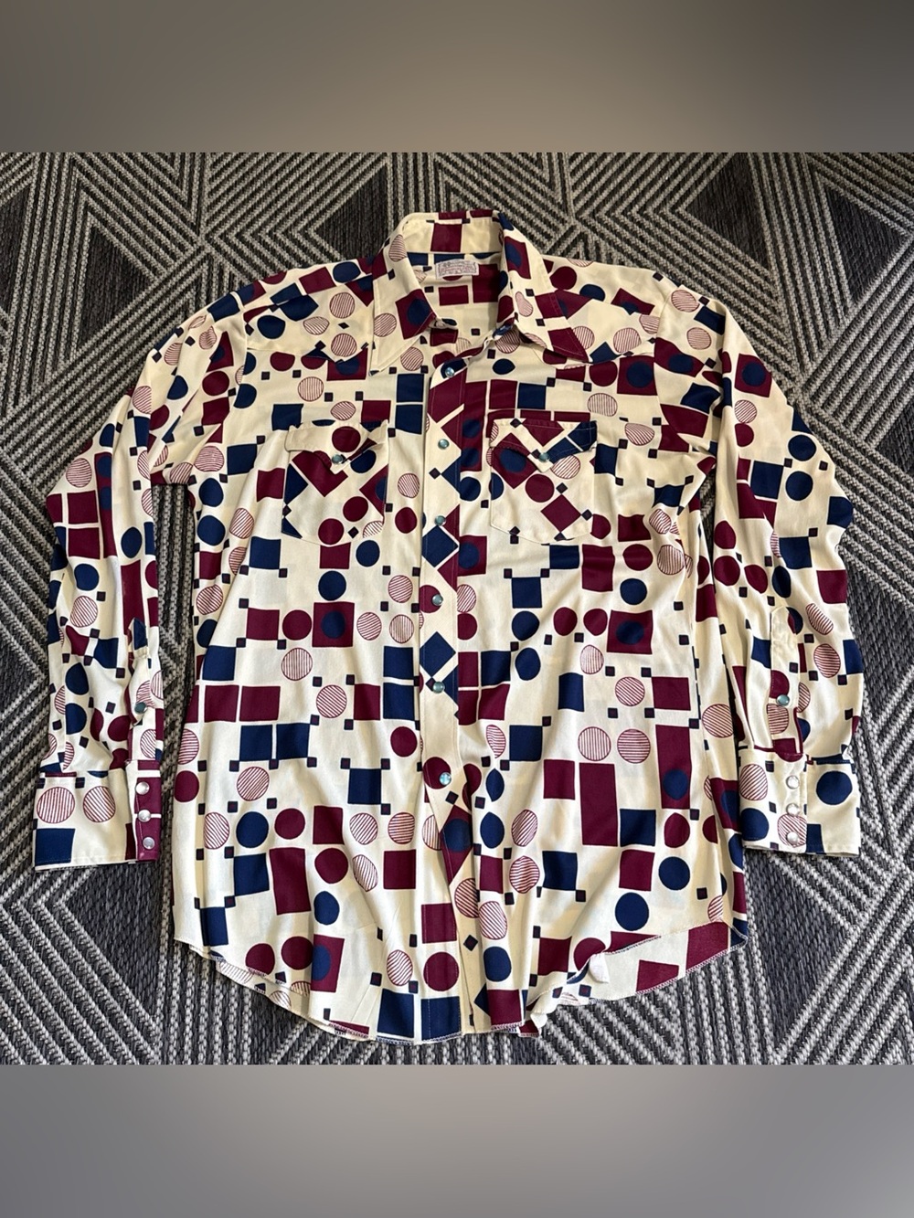 Vtg 70s H Bar C Abstract Psychedelic Pearl Snap Western Disco Shirt Geometric